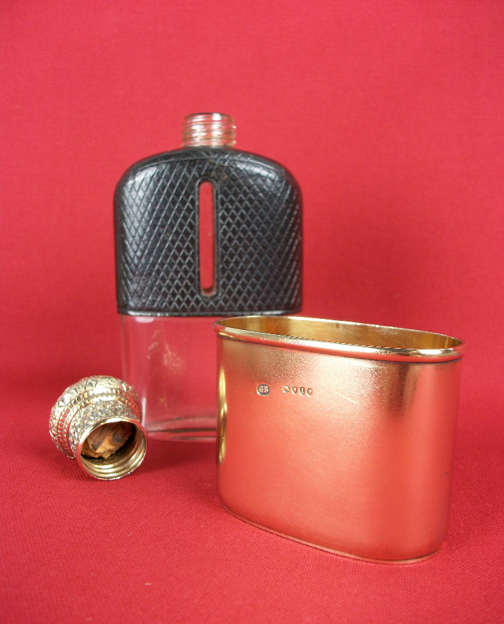 silver gilt hip flask